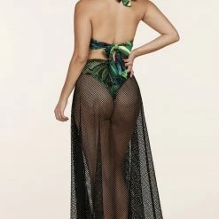 Influencer Style Jessica Bara Nori Tropical Print Halter Neck Maxi Cover Up