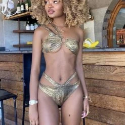 Jessica Bara Elisha Snakeskin Cut Out Bikini Set