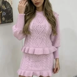 Jessica Bara Lottie Fuzzy Knit Sweater And Skirt Two Piece Set