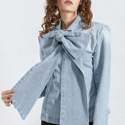 Jessica Bara Daniella Oversized Bow Denim Top Influencer Style