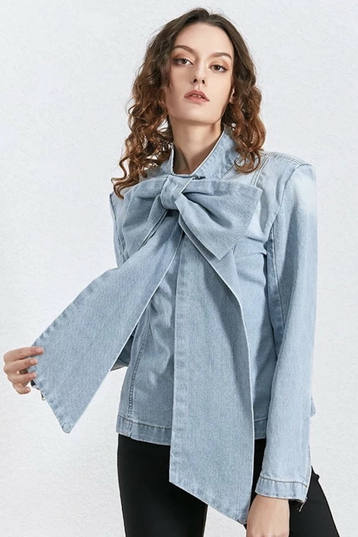 Jessica Bara Daniella Oversized Bow Denim Top Influencer Style