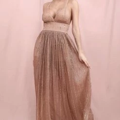 Jessica Bara Candance V Neck Glitter Maxi Dress
