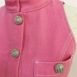 Influencer Style Jessica Bara Darielle High Neck Pink Denim Mini Dress