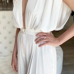 Jessica Bara Julianna Deep V Open Back Jumpsuit Birthday Suit