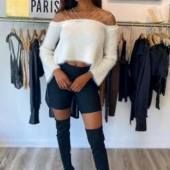 Birthday Suit Jessica Bara Layla Rhinestone Strappy Fuzzy Sweater