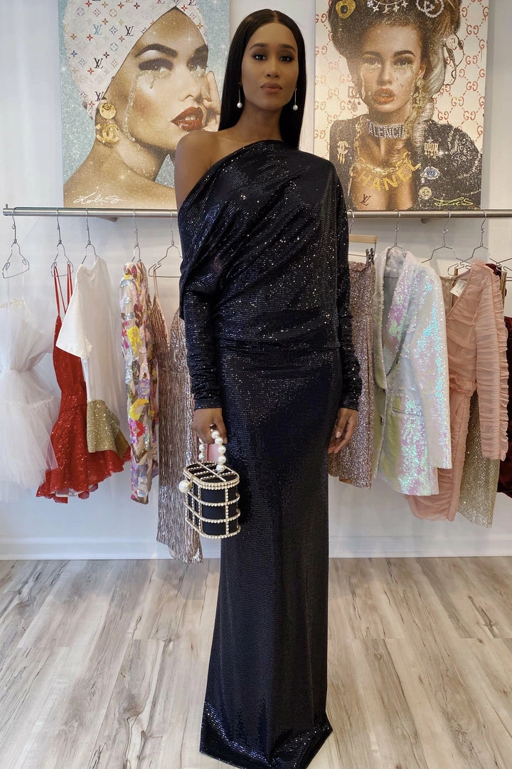 Influencer Style Jessica Bara Amanie Long Sleeve 3 Way Glitter Gown