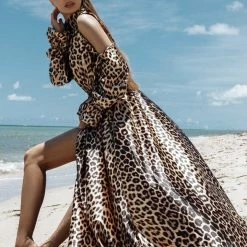 Influencer Style Jessica Bara Kaylana Leopard High Neck Maxi Dress