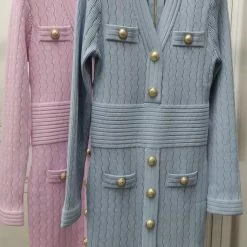 Jessica Bara Debra Knitted Gold Button Dress