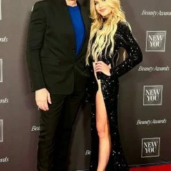 Jessica Bara Spencer Irregular Mesh Cut Out Sequin Gown