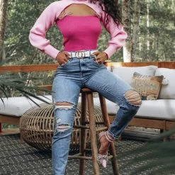 Jessica Bara Kingsley Turtleneck Knit Extreme Crop Top Influencer Style