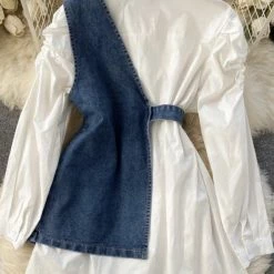 The Denim Destination Jessica Bara Jaggy Long Sleeve Button Down Denim Shirt Dress