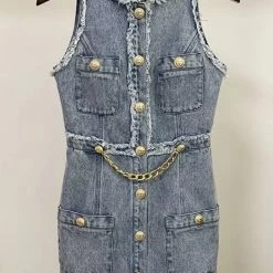 Jessica Bara Jules High Neck Denim Mini Dress