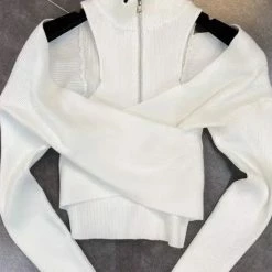 Jessica Bara Larsa Long Sleeve Turtleneck Zip Up Top