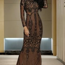 Jessica Bara Jazlyn Long Sleeve Lace Bodycon Gown