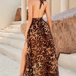 ReveBoutique Summer Lovin' Jessica Bara Lesa Leopard Halter Maxi Dress