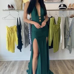 The Event Shop Atria V Neck Backless Double Slit Gown