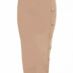 Reve Doll Essentials Jessica Bara Nathalie Gold Button Bandage Midi Dress