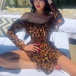 Jessica Bara Naeem Off Shoulder Leopard Playsuit Influencer Style
