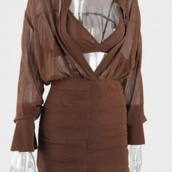 Summer Lovin' Jessica Bara Thatcher Long Sleeve Mesh Shirt Dress