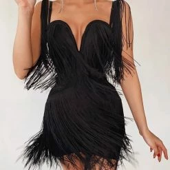 Jessica Bara Tansy V Neck Fringe Mini Dress Birthday Suit