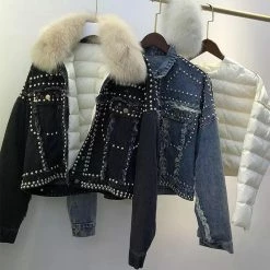Jessica Bara Brigette Studded Fur Denim Jacket Reve Doll Essentials