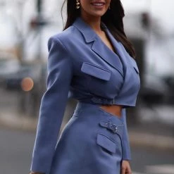 Jessica Bara Eliott Buckle Blazer And Mini Skirt Two Piece Set Influencer Style