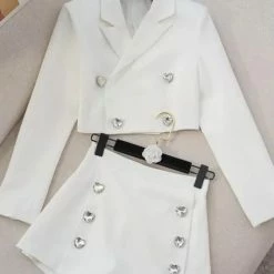 Reve Doll Essentials Jessica Bara Lilyana Heart Button Crop Blazer And Skort Two Piece Set