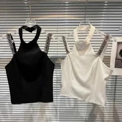 Reve Doll Essentials Jessica Bara Misty Rhinestone Strap Crop Tank Top