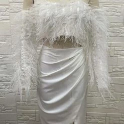 Influencer Style Jessica Bara Dynasty Feather Top And Skirt Two Piece Set