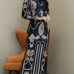 The Event Shop Jessica Bara Bellamy Long Sleeve Sequin Gown