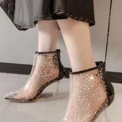 Jessica Bara Jordyn Clear Rhinestone Booties The Event Shop