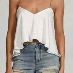 Jessica Bara Avia Satin Crystal Strap Top Influencer Style