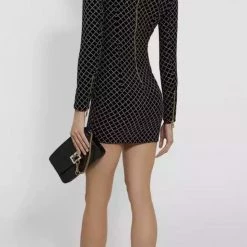 Jessica Bara Cece Long Sleeve Glitter Velvet Mini Dress Birthday Suit