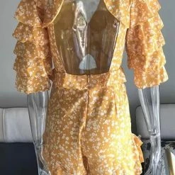 Jessica Bara Chaya Floral Ruffle Backless Romper