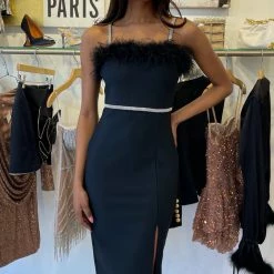 Jessica Bara Naomi Crystal Feather Bodycon Midi Dress The Event Shop