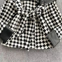 Reve Doll Essentials Jessica Bara Jaelyn Houndstooth Leather Belted Jacket