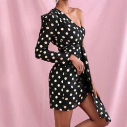 Birthday Suit Jessica Bara Rosalee One Shoulder Polka Dot Mini Dress