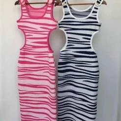 Jessica Bara Lianna Zebra Cut Out Maxi Dress Influencer Style