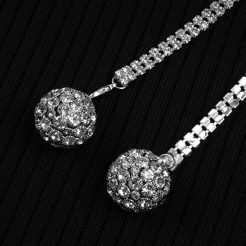 Jessica Bara Wynter Long Sleeve Tassel Ball Chain Dress