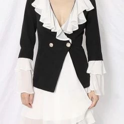 The 9-5 Shop Jessica Bara Amory Long Sleeve Ruffle Blazer Dress