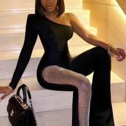 Jessica Bara Isador One Shoulder Crystal Jumpsuit The Event Shop