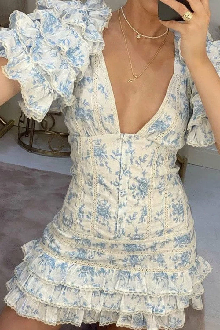 Influencer Style Jessica Bara Cooper Short Sleeve Ruffle Mini Dress