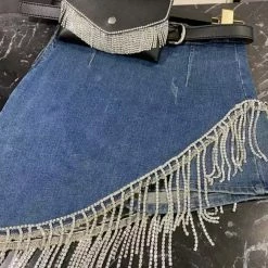 Jessica Bara Marry Denim Rhinestone Belted Mini Skirt Summer Lovin'