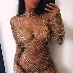 Summer Lovin' Jessica Bara Myla Long Sleeve Rhinestone Mini Cover Up