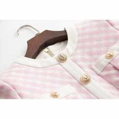 Jessica Bara Hermione Pink Plaid Gold Button Mini Dress The 9-5 Shop