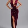 Jessica Bara Monaco V Neck Mesh Velvet Gown