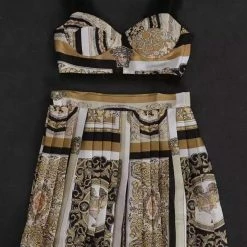 Jessica Bara Mckinley Printed Crop Top And Pleated Skirt Two Piece Set Influencer Style