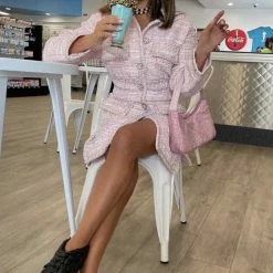 Jessica Bara Khari Short Sleeve Tweed Mini Dress