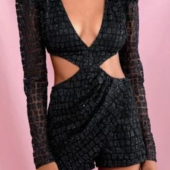 Jessica Bara Morgin Glitter Cut Out Romper Influencer Style
