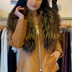 Outerwear Luigi Long Sleeve Fur Leather Jacket